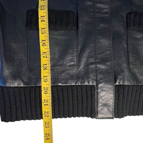 Context Womens Black Leather Wool Knit Cardigan Jacket Sz L Black Y2K Minimalist - Picture 8 of 11